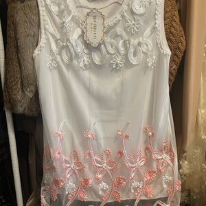 Elegant White and Pink Embroidered Women's Top